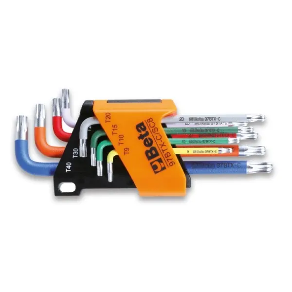 Beta 97BTX-C/SC8 Set of 8 coloured ball head offset key wrenches, for Torx® head screws